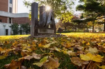 AU Monument in the fall leaves